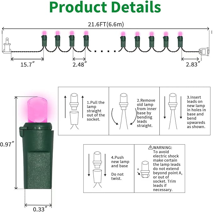 100 Count Pink - 21.6FT LED String Lights, Mini LED Lights for Indoor/Outdoor Home Holiday Party Wedding Independence Day Decoration