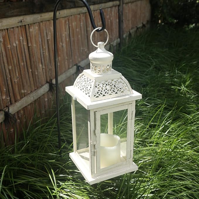 NEEDOMO 14.4" Lanterns Decorations Indoor, Hanging Candle Lantern Outdoor, Vintage Large Lantern Decor with Clear Glass, Metal Candle Holder for Home, Table, Patio, Rustic Farmhouse Wedding, Christmas