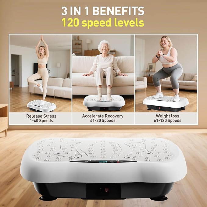 Vibration Plate Exercise Machine, Vibrating Platform for Lymphatic Drainage with 120 Speeds, Upgraded Vibrated Plates for Weight Loss, Full Body Workout Equipment for Fitness at Home