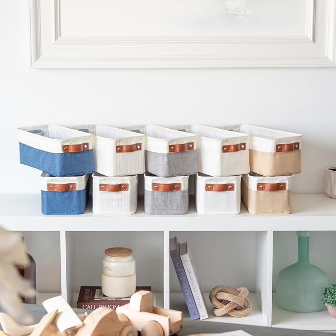 OrganiHaus Narrow Storage Bins 15x06in, Small Closet Bins for Shelves, Bathroom Storage Baskets for Shelves, Narrow Baskets, Fabric Organizer with Handles, Toilet Paper Organizer - 2 Pack, Navy Blue