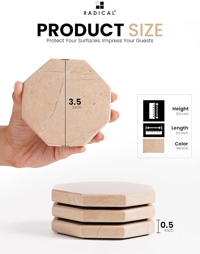 Radicaln Marble Coasters Star 3.5" Inches Verona Handmade Drink Coasters Set of 6 for Coffee Table, Car Cup Holders & Bar Use, Ideal Coffee Table Decor