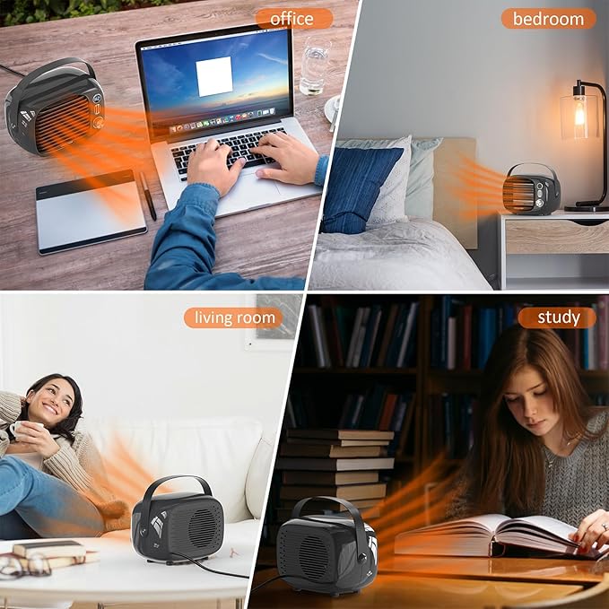 Space Heater, Small Desk Heater with High Output, Safe and Quiet Ceramic Desktop Heating Fan for Home Bedroom Office Desk Indoor Use(Grey)