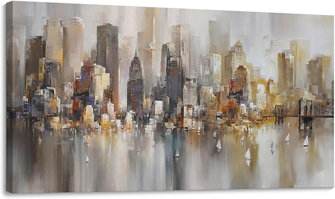 New York City Wall Art - Modern Abstract Wall Art for Living Room, Office & Bedroom Cityscape & Paintings for Bedroom brooklyn bridge Wall Art Pictures Wall Decor Chicago Artwork for Walls 20×40IN