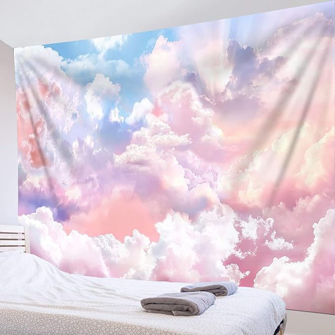HVEST Pink Cloud Tapestry Colorful Abstract Clouds Natural Landscape Tapestries Wall Hanging for Bedroom Living Room Teen Dorm Indie Decor Poster Blanket,59x51 Inches