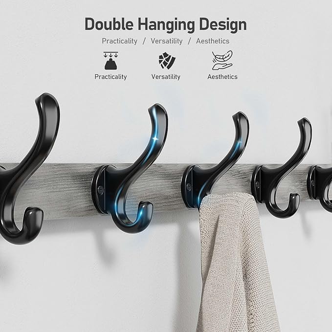 Tatub 29" Rustic Coat Rack Wall Mount with Shelf, Entryway Wall Hooks with Shelf and 5 Metal Hooks, Coat Hangers for Bathroom, Living Room, Bedroom, Kitchen, Grey