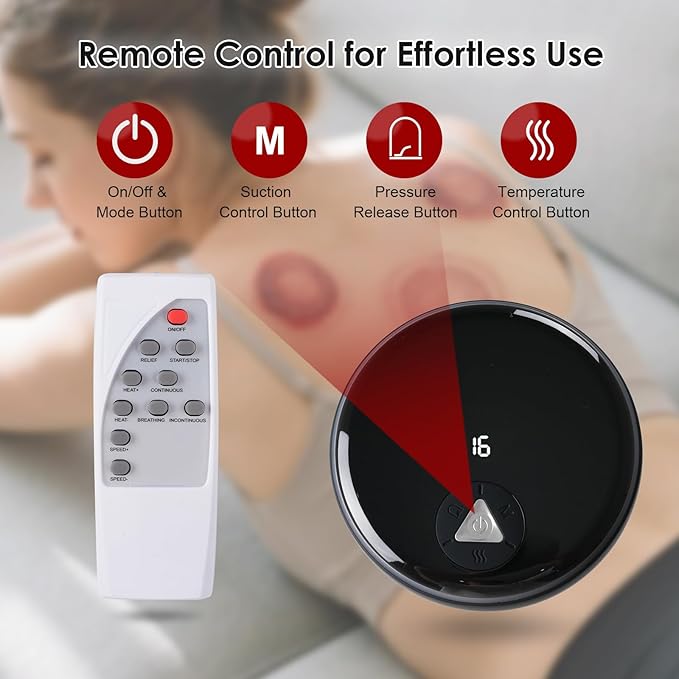Remote Control Electric Cupping Massager, Smart Cupping Kit for Massage Therapy with 16 Level Temperature & Suction, Portable Cupping Therapy Set for Targeted Pain Relief, Black