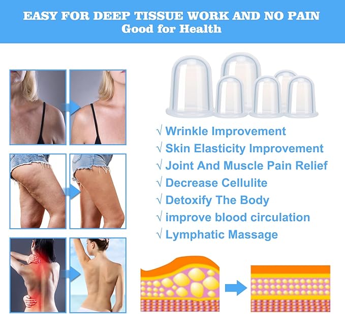 Silicone Cupping Therapy Set - Cupping Kit for Massage Therapy - Cellulite Remover Cupping Set - Anti Cellulite Cup Massager, Vacuum Suction Massage Cups for Cellulite Reduction