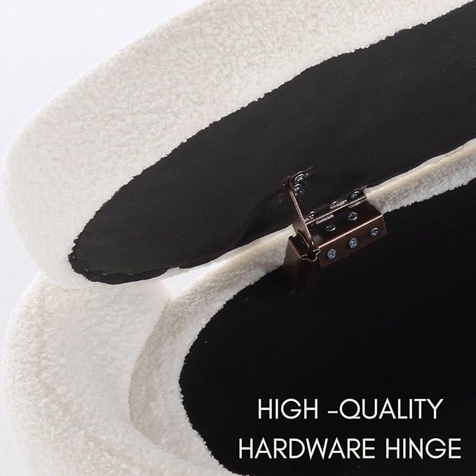 ROCTY White Boucle Storage Bench - 50" Sherpa Ottoman Bench for Bedroom, Entryway, Living Room & Vanity - Teddy Fabric with Storage & Seating