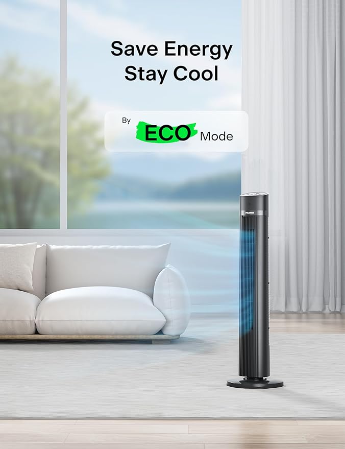 PELONIS 40 inch Bladeless Tower Fan for Bedroom, Standing Fan with Remote Control, 26ft/s, 90Β° Oscillation, 3 Speed Settings, 27 Db, 3 Modes, 15-Hour Timer, LED Display, Fan that Blows Cold Air, Grey