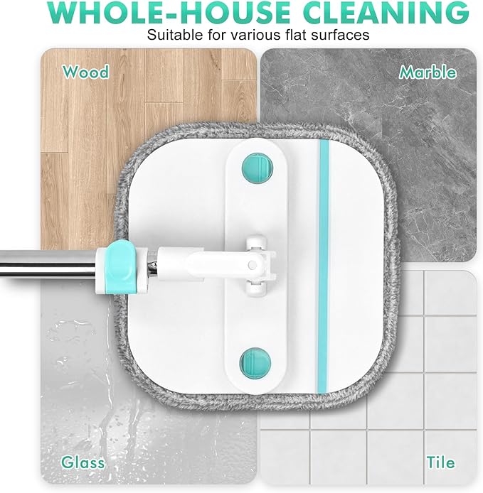 Upgraded Spin Mop and Bucket Self-Standing Mop Bucket Separate Dirty and Clean Water System Self Wringing 360° Rotating Clean Mop and Bucket Set with14Pads Mop-Blue
