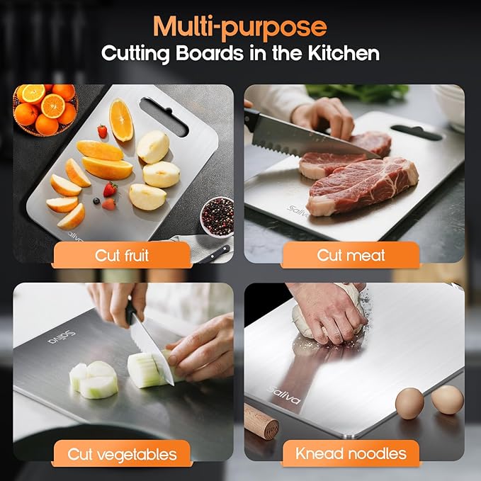 Saliva Titanium Cutting Boards for Kitchen, Cutting Board Double Sided Food Grade, Dishwasher Safe, No Blunt Knife, Chopping Boards with Handle for Meat, Fruit & Vegetable (16x12in)