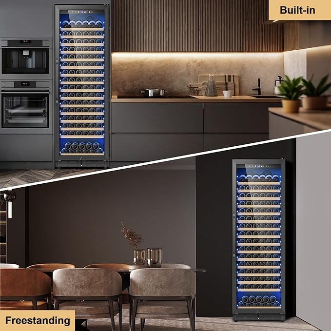 Upgraded 190 Bottles Wine Cooler Refrigerator,24 Inch Wide Wine Fridge with Professional Temperature Control System,Freestanding or Built-in installation, Quiet Operation,Black