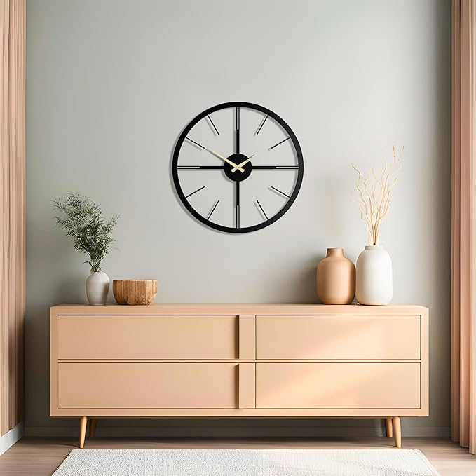 pluviart Rain Minimalist Metal Wall Clock, Modern Black Metal Wall Clock, Silent Non-Ticking Decorative Clock for Living Room, Kitchen, Office, Industrial-Style Wall Decor, Easy to Hang (26,8")