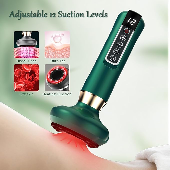 VHV Cellulite Massage Tool-Cupping Kit for Massage Therapy、Lymphatic Drainage Massager、12 Speed Adjustable Suction Cupping Therapy Set, Belly, Thighs, Arms, Butt.(Green