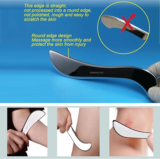 BYYDDIY Moon Shape 3 in 1 Stainless Steel Muscle Scraper Tools Set,Guasha Tool for Body,Scraping Massage Tools for Physical Therapy,Derma Edge Massage Tool & GuaSha Massage Scraper Tool (MN-SC1)