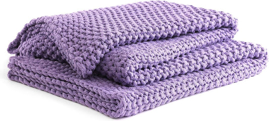 YnM Chunky Cotton Knit Throw Blanket, Cable Knit Throws for Bed Couch Sofa, Comfy & Relaxing, Decorative Piece for Farmhouse Modern Boho Rustic Scandinavian Chic Vibe, Lilac Purple 50x60 Inches