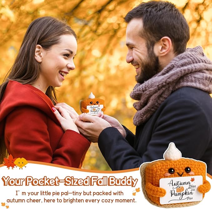 Fall Decor Mini Pumpkin Pie Crochet Doll, Small Autumn Season Holiday Pumpkin Items Plush Gift, Cute Halloween Thanksgiving Home Office Indoor Table Decoration, Christmas Stocking Stuffer Ornament