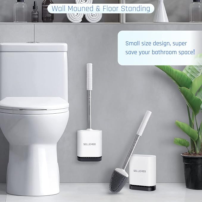 Sellemer Toilet Brush and Holder Set for Bathroom, Flexible Toilet Bowl Brush Head with Silicone Bristles, Compact Size for Storage and Organization, Ventilation Slots Base (4 Pack, Multicolor)