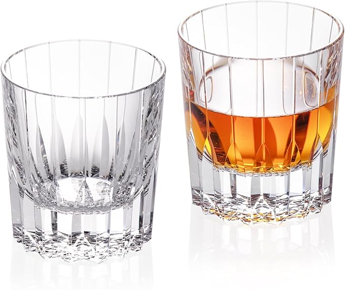 KAMMAK Crystal Whiskey Glasses Set of 2, Handcrafted 7.1oz Old Fashioned Glasses Stemless, Luxury Hand Blown Cocktail Glasses, Scotch Cup for Women, Men Gift for Bourbon Barware, Home Bar