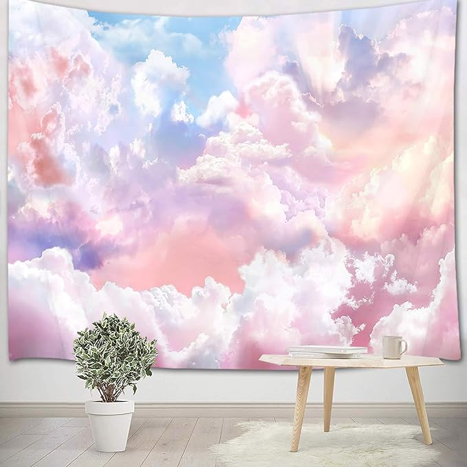 HVEST Pink Cloud Tapestry Colorful Abstract Clouds Natural Landscape Tapestries Wall Hanging for Bedroom Living Room Teen Dorm Indie Decor Poster Blanket,48x36 Inches
