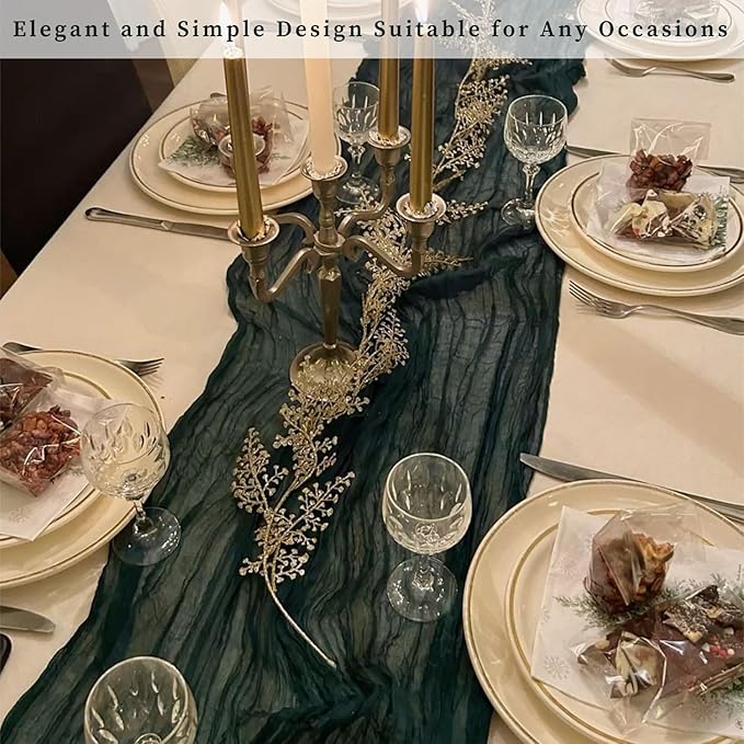 Emerald Green 12 Pack Cheesecloth Table Runner 10FT Boho Fabric Rustic Cheese Cloth Table Runner for Wedding 20 x 120 Inch Long Bridal Shower Baby Shower Gauze Sheer Birthday Party Table Decorations