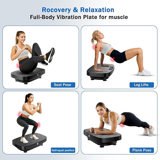 Vibration Plate Exercise Machine, Ultra-Quiet Vibration Plate for Lymphatic Drainage & Body Toning, Whole Body Vibration Platform with Bluetooth, Resistance Bands, Home Gyms Equipment