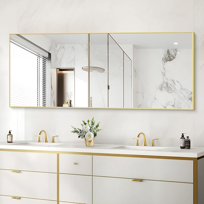 30x72inch Bathroom Mirror, Gold Rectangle Mirror with Thin Metal Frame, Large Rectangular Wall Mirrors for Bathroom, Living Roomm, Hair Salon, Big Farmehouse Mirror Hang Horizontal/Vertical