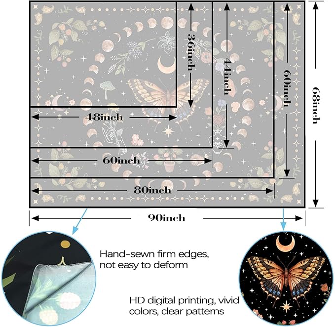 Aipon Yellow Butterfly Moon Flower Tapestry Botanical Floral Plant Boho Tapestry for Bedroom Aesthetic Vintage Tapestries Wall Hanging for Living Room Dorm (36.00'' × 48.00'', Yellow)