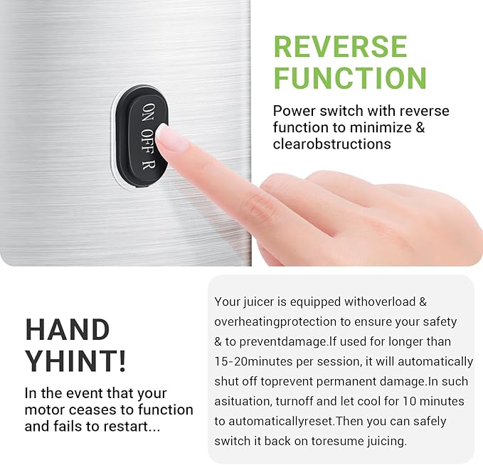 AMZCHEF Cold Press Juicer, Juicer Machines - 3.1" Large Feed Chute for Whole Fruits & Vegetables, Stainless Steel Slow Masticating Juicer Easy to Clean, Large Auger, Double Strainers, Silver