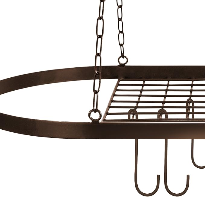 Sorbus Pot and Pan Rack for Ceiling 31" with 10 S Hooks — Decorative Oval Mounted Storage Rack — Multi-Purpose Organizer Great for Home, Restaurant, Kitchen Cookware, Utensils, Books, (Bronze)
