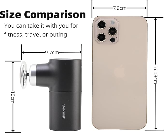 Mini Massage Gun Deep Tissue, Portable Hand Held Massager Gun with Heat, Portable Percussion Muscle Massager with 4 Massage Heads for for Dad, Office, Home, Athletes