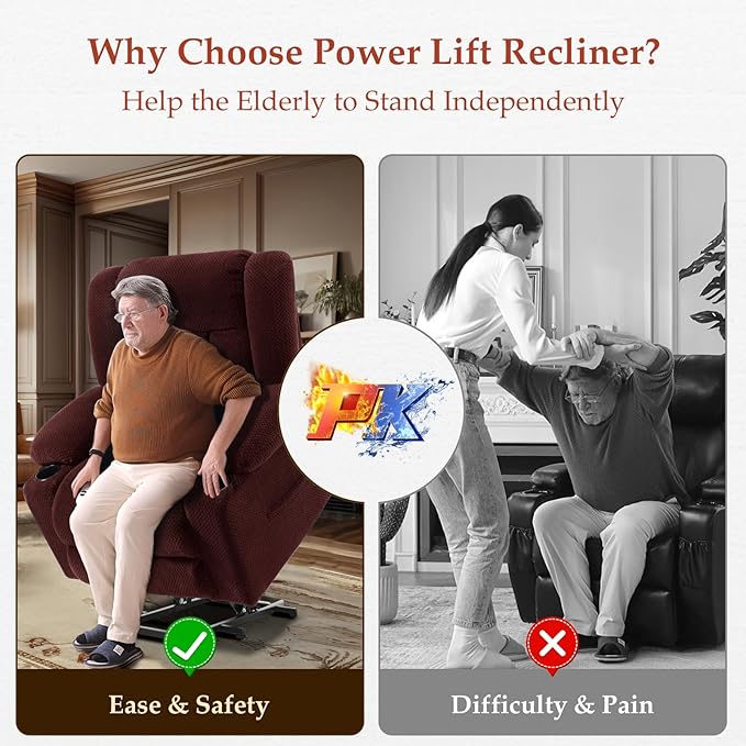 Three Motor Large-Wide Power Lift Chairs Recliners for Big and Tall Elderly, 180° Lay Flat Lift Chair, Infinite Position, Power Headrest, Heat & Vibration Massage (Plush Flannel, Red)