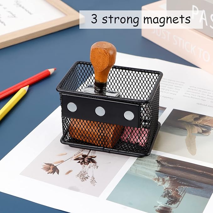 Black Basket Set of 4, Magnetic Pen Holder for Refrigerator, Heavy Duty Baskets, Holder for Locker Whiteboard Office, 3.42'' 2.36'' 2.55''