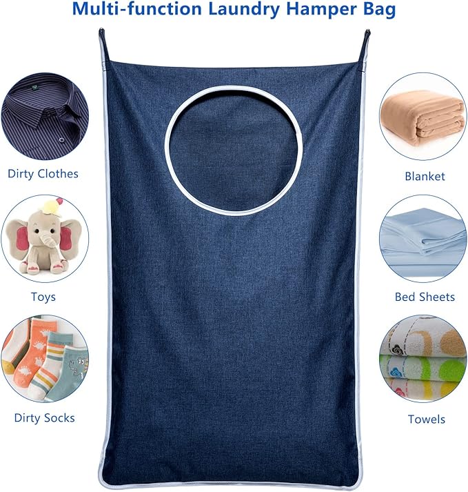 KEEPJOY Large Size 2Pack Hanging Laundry Hamper Bag, Door Hamper with 2 Hooks for Dirty Clothes - 35X21.6 inch - Blue (2Pack)