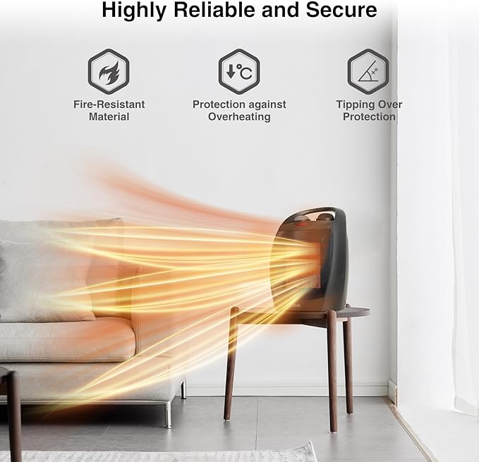 Small Portable Space Heater for Indoor Use - Lutntc 1500W Safe and Quiet Ceramic electric Heater Fan, Heat Up 200 Square Feet for Room, Office, Desk