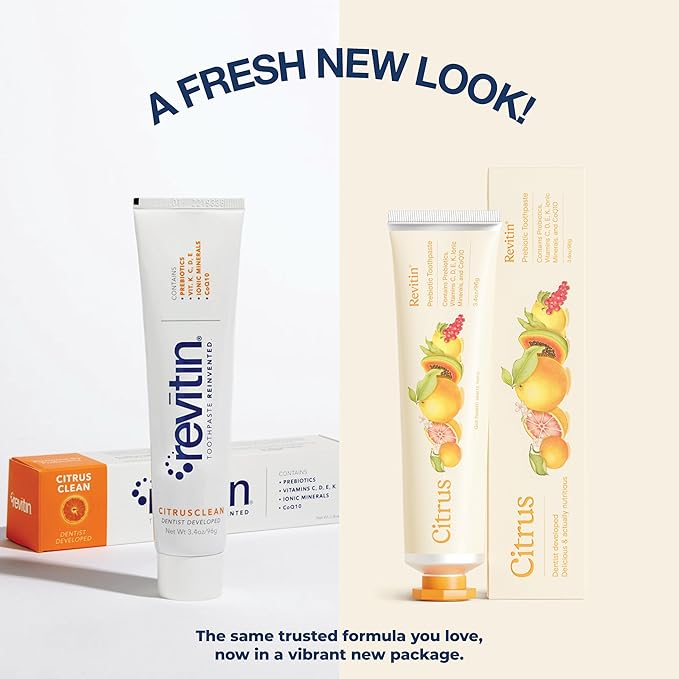 Revitin Toothpaste | Fluoride-Free Prebiotic Citrus Tooth Gel | No SLS, Gluten Free, Dye Free, GMO Free, No Sweeteners | Non-Toxic, Kid Approved, Pack of 5