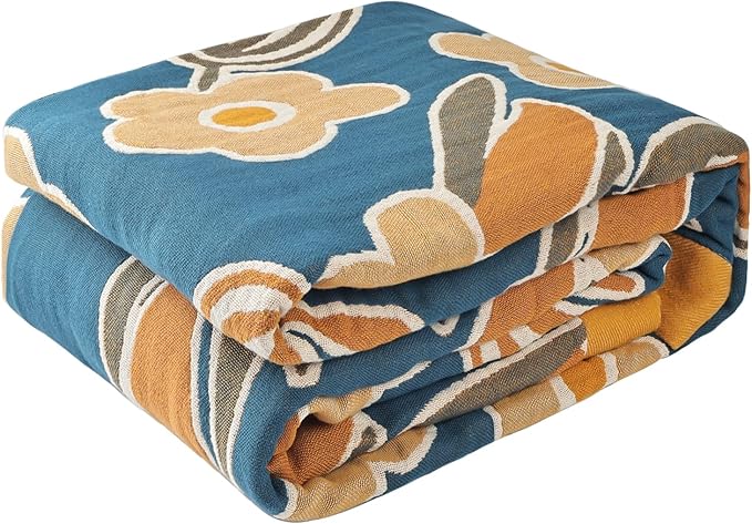 Boho Throw Blanket for Bed - 100% Pure Cotton Ultra Soft Rustic Quilt - Farmhouse Decor Bed Blankets, All Season Rustic Throw for Sofa Couch Chair(60"×80", Floral)