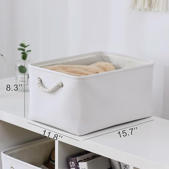 TheWarmHome Fabric Storage Bin, Large 1 Pack 15.7L*11.8W*8.3H Storage Basket for Home Storage and Organization, Shelf Basket with Cover for Living Room Bedroom Closet(White