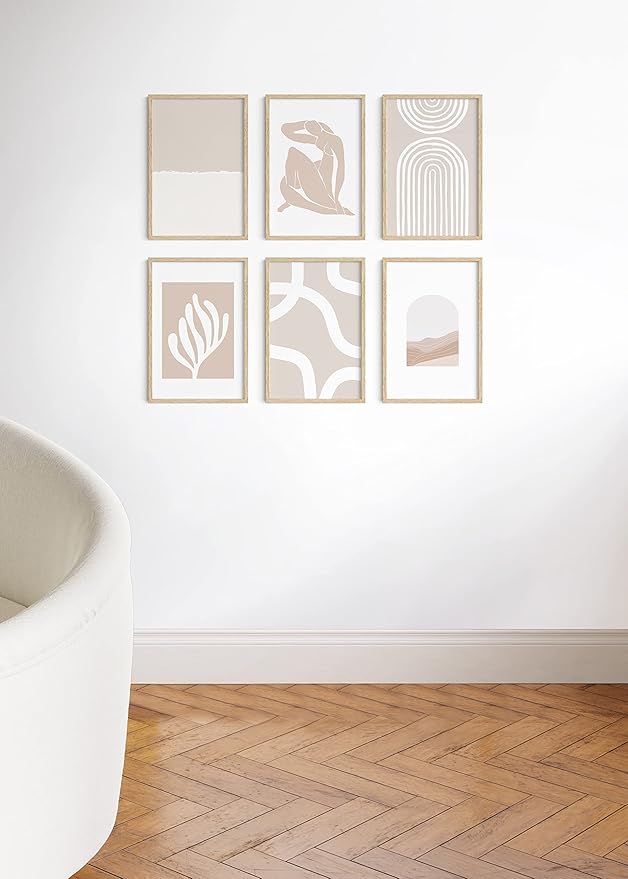 HAUS AND HUES Picture Frame, 12x18 inches, Beige, Set of 6, Wood, Gallery Wall Frame & Poster Frame