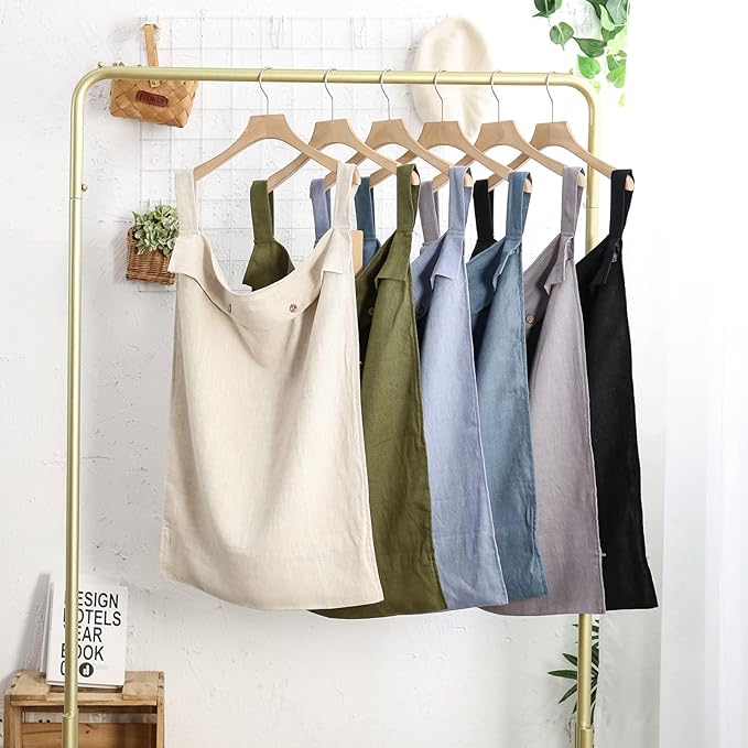 Linen Hanging Laundry Bag, 100% Linen Over The Door Laundry Hamper with Buttons and Zipper, Space Saving Door Hampers for Laundry Dirty Clothes Home Travel, Grey
