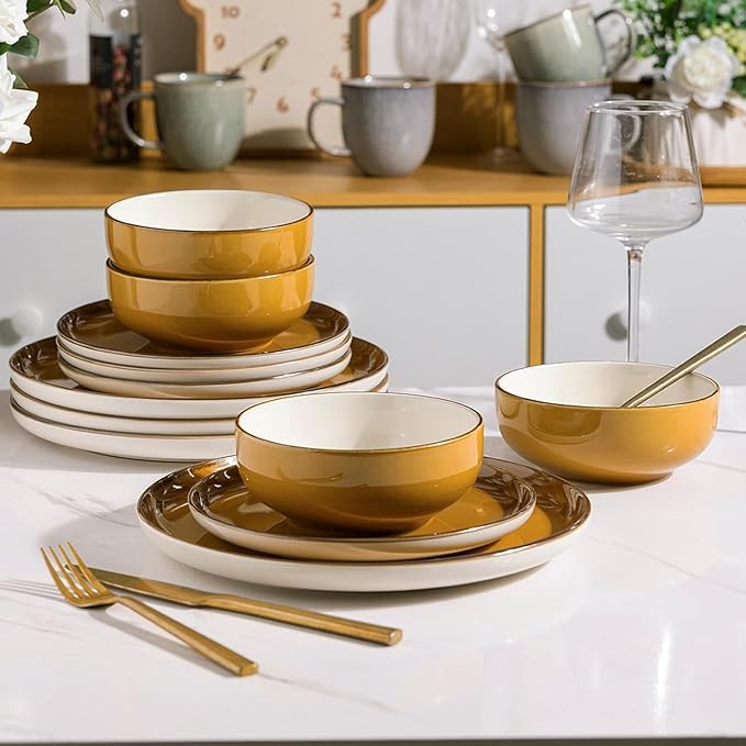 GBHOME Ceramic Dinnerware Sets, 18 Pieces Stoneware Dinnerware Set, Plates and Bowls Sets, Dishwasher & Microwave Safe,Dishes Set | Service for 6