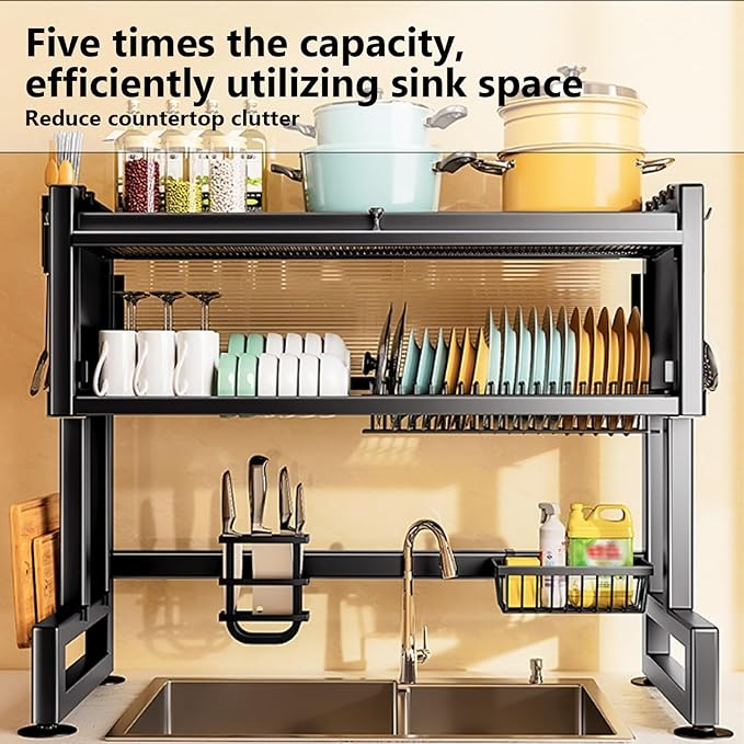 Home Furnishing Over The Sink Dish Drainer Drying Rack 3 Tier Over Sink Dish Rack for,oversink Dish Dry Rack,Space Saving Dish Drying Rack,Kitchen Sink Organizer countertop(Black,85cm/33.5in)