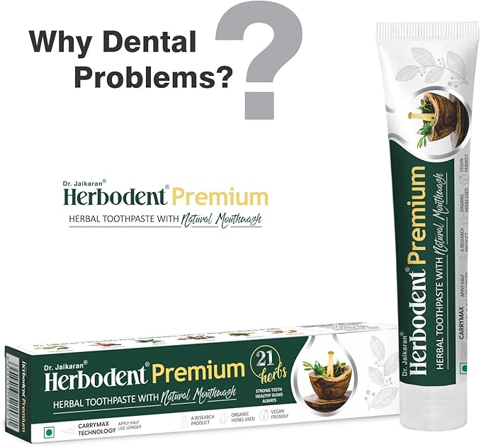 Herbodent® Premium Toothpaste - 5.82 Oz Pack of 2 | 21 Herbs for Strong Teeth & Healthy Gums- Neem, Clove, Cinnamon, Cardamom with Natural Mouthwash-No Paraben, No Fluoride, No Saccharin, No Triclosan