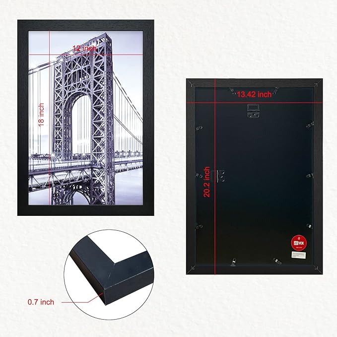VCK 12x18 Inch Solid Wood Poster Frames with Wall Mounting Hanging Picture Frame Set of 3 Black