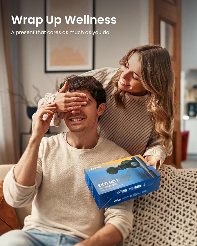 RENPHO Massage Gun with Adjustable Angles and Extension Handle, Handheld Percussion Muscle Massager Deep Tissue with Portable Carry Case for Men Women, Extend 2