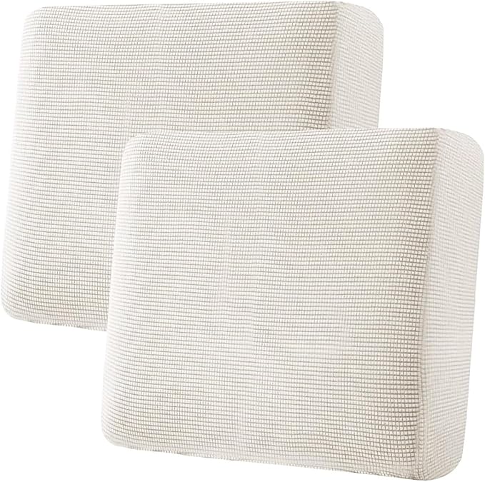 H.VERSAILTEX Super Stretch Individual Seat Cushion Covers - Sofa Couch Cushion Slipcover Sets - Thick Jacquard Textured Twill Fabric - Large (2 Piece, Ivory)