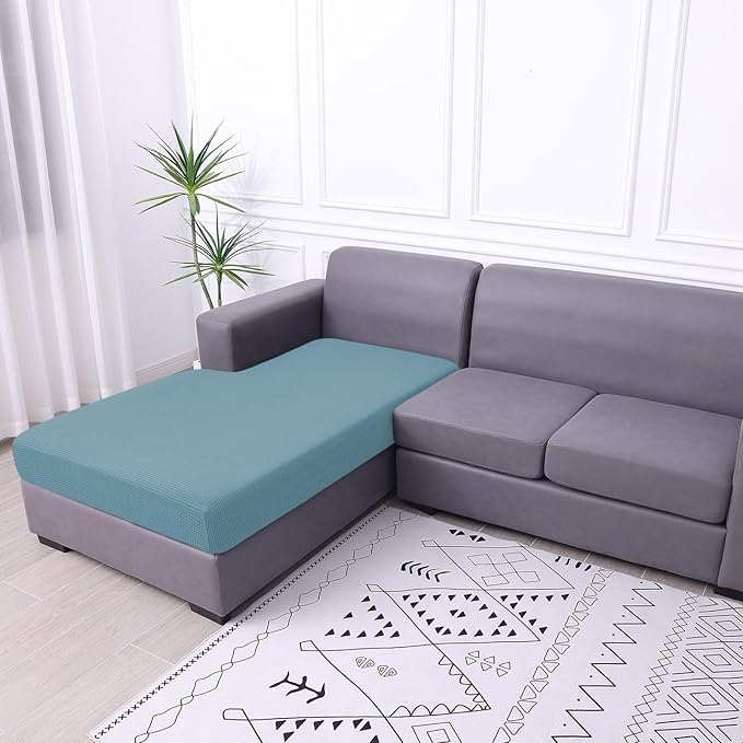 hyha Waterproof Sectional Couch Covers, Non Slip Sofa Couch Cushion Covers L Shape, Thick Stretch Jacquard Fabric, Washable Sofa Slipcovers with Elastic Bottom (1 Piece for Chaise, Lake Blue)