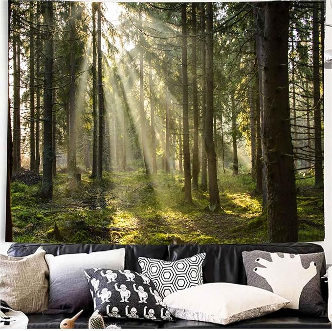 Onivein Forest Tapestry Nature Sunlight Streaming Through Green Trees Wall Hanging for Bedroom Living Room Office Decor 60 x 40 Inches