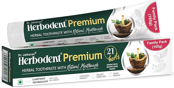 Herbodent® Premium Toothpaste - 5.82 Oz Pack of 1 | 21 Herbs for Strong Teeth & Healthy Gums- Neem, Clove, Cinnamon, Cardamom with Natural Mouthwash-No Paraben, No Fluoride, No Saccharin, No Triclosan