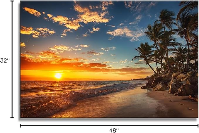 DZL Art S74781 Canvas Painting Print Paradise Tropical Island Beach with Palms Photograph Print Nature Pictures Wall Art Canvas Prints Painting for Living Room Bedroom Decor Office Wall Decor